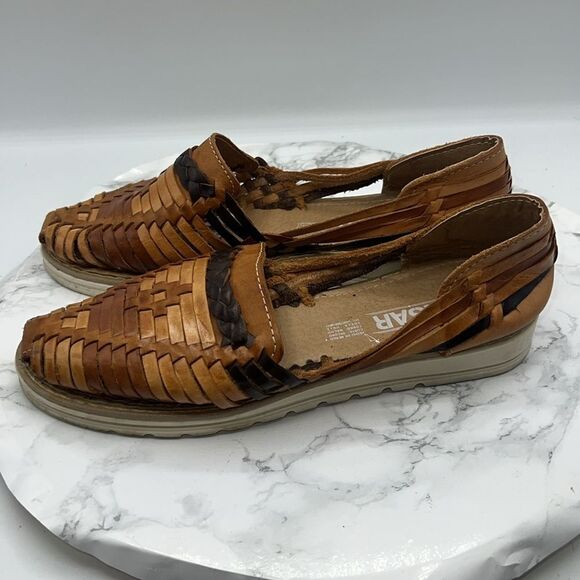 VISAR Mexican Leather Brown and Tan Huaraches Flats-9.5 - Picture 3 of 8